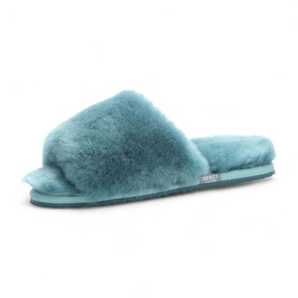 Infinity Leather Women's Sheepskin Slippers Teal Warm Winter Fur Sliders - Nordic