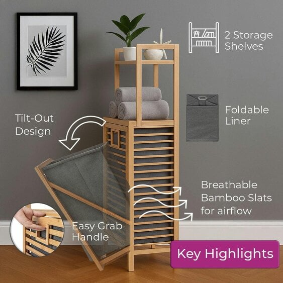 Neo Direct Neo Bamboo Tilt Out Laundry Hamper with 2 Tier Shelves