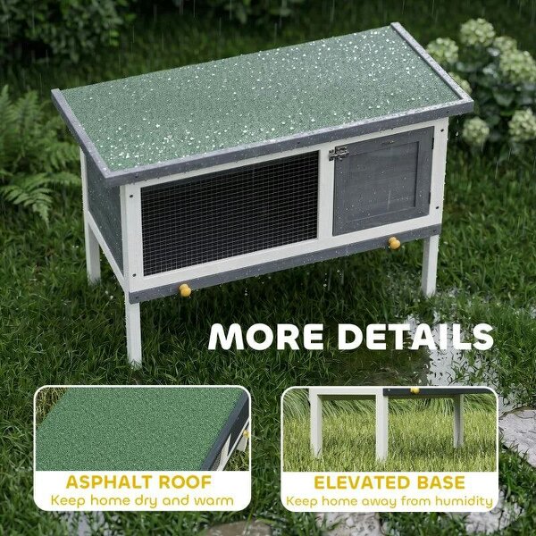 Wooden Rabbit Hutch, Guinea Pig Hutch with Asphalt Roof, Outdoor Elevated Bunny House for Rabbits, Chinchillas