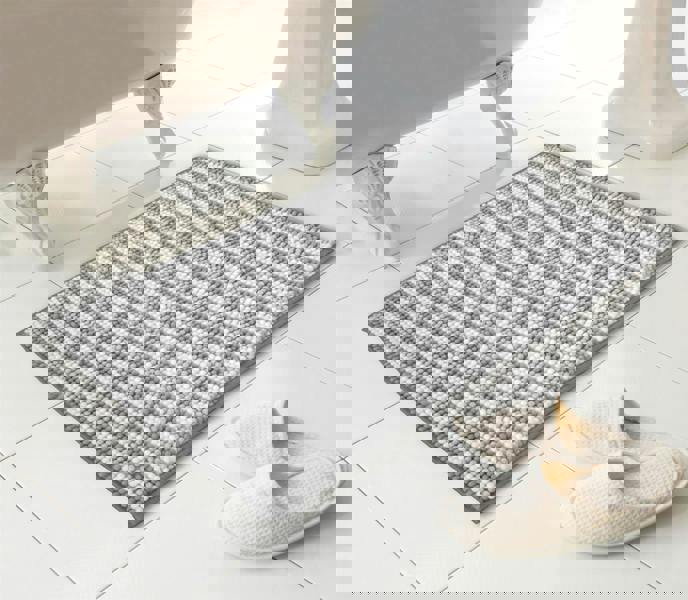 Country Club Striped Chenille Loop Grey Bath Mat