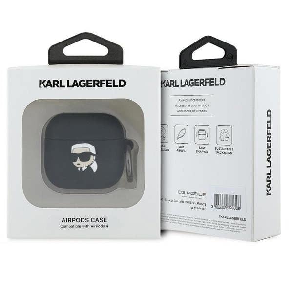 Karl Lagerfeld 3D Karl Head Silicone Case for AirPods 4 Black - KLA4RUNIKK