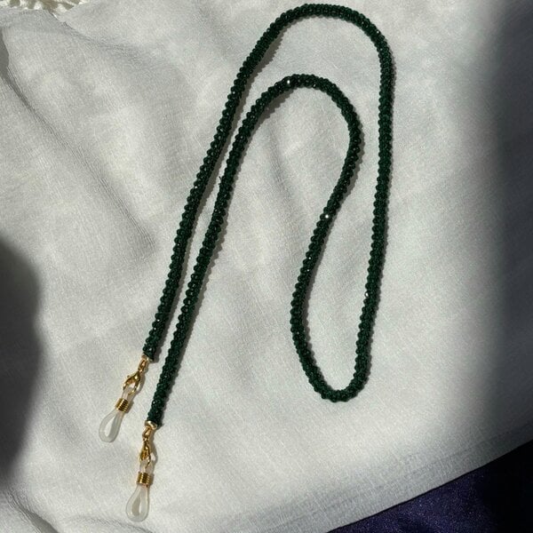 The Colourful Aura Green Glass Beaded Soft 60 cm Glass Chain Lanyard Holder