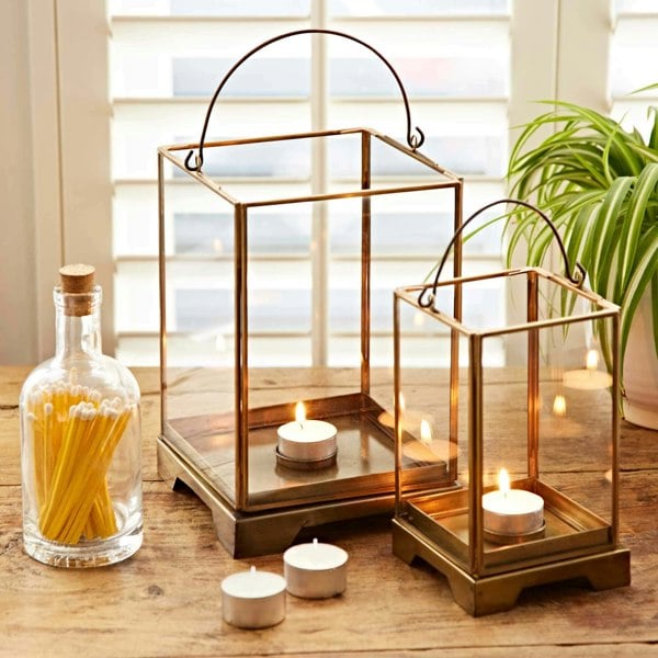 Paper High Antique Brass Candle Lantern