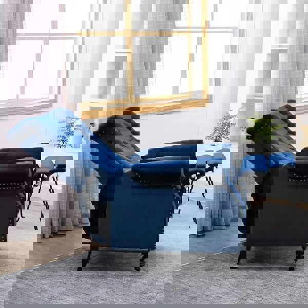 Antwerp Fabric Pushback Recliner Velvet Wingback Armchair in Blue