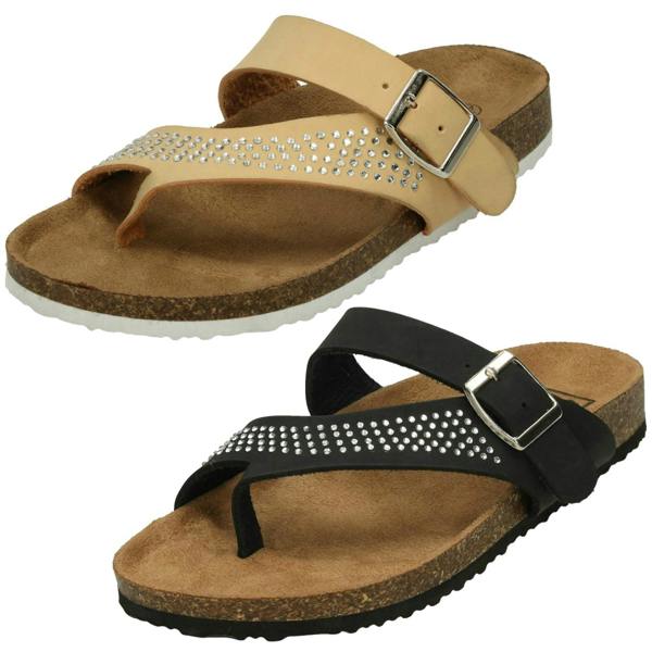Down to Earth Ladies Down To Earth Diamante Toe Loop Sandals