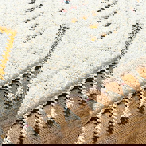 Livabliss Lofty-Shaggy Ivory Yellow Blue Vintage Boho Plush Soft Pile Fringe Rug