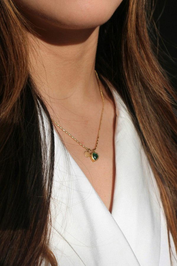 SVNX Emerald Green Heart Necklace in Gold Colour