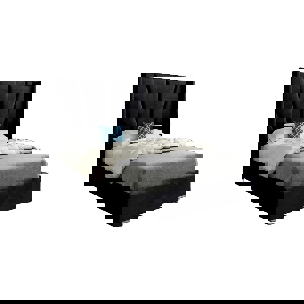 Casa Magna Bellini Wide Curved Winged Upholstered Soft Velvet Bed Frame - Black