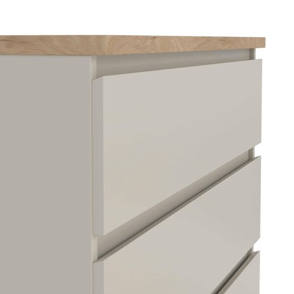 Wyld Haus Budapest Cream and Natural Oak Effect Wood Chest 5 Drawers