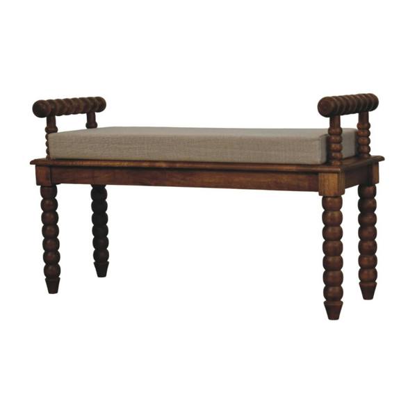 Artisan Furniture Solid Wood Spindle Amber Linen Bench