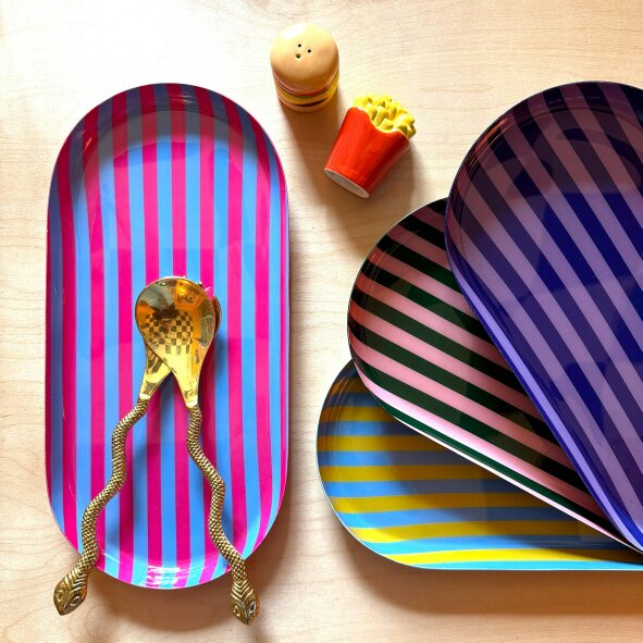 Love Frankie Large Stripy Oval Trays - 5 Colours Available