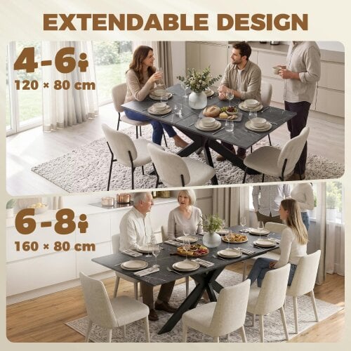 HOMCOM Extendable Dining Table for 4-8 People, Marble Effect