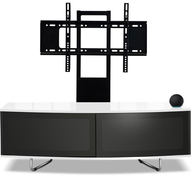 Centurion Supports Caru Black White Beam-Thru Remote Friendly Super-Contemporary D Shape Design 32"-65" LED/OLED/LCD TV Cabinet with Mounting Arm