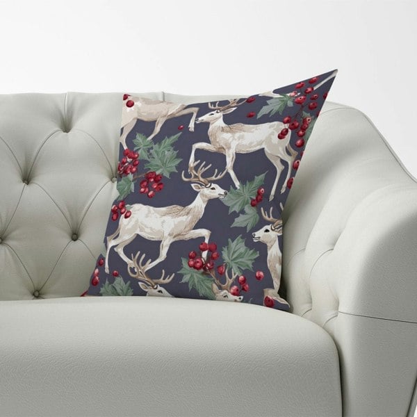 Warren Reed Reindeers And Holly Cushions