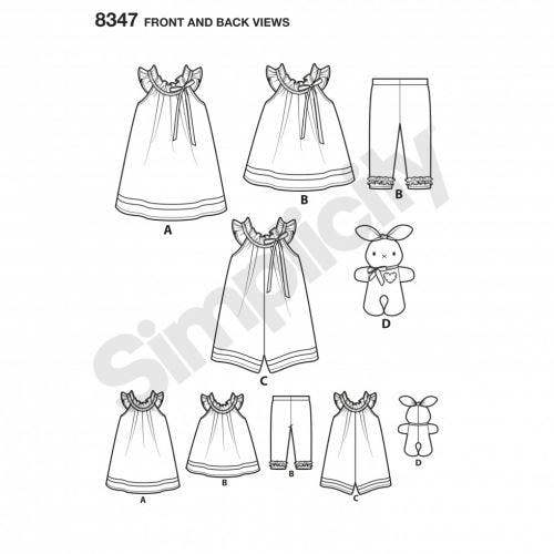 Simplicity Sewing Pattern 8347, Dresses, Trousers, Tops, Toys for Baby, A (1/2-1-2-3-4) - Easy