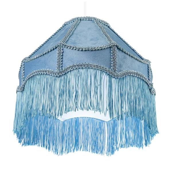 Traditional Victorian Empire Lampshade in Sky Blue Velvet with Tassels Image 4