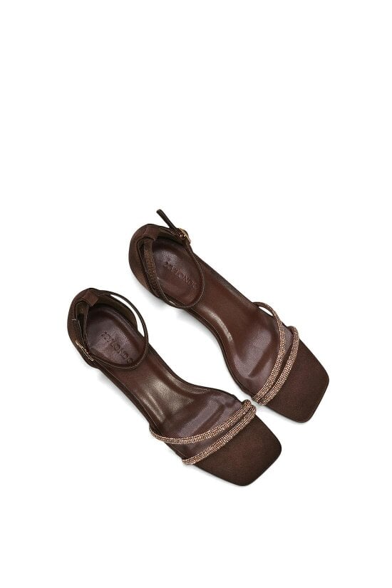 XY LONDON Diamante Kitten Heel Ankle Strap Sandals