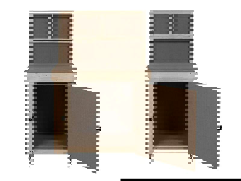 Arbor Garden Solutions Wooden MDF Top Workbench With Lockable Cupboard (V.9) with back panel and wheels