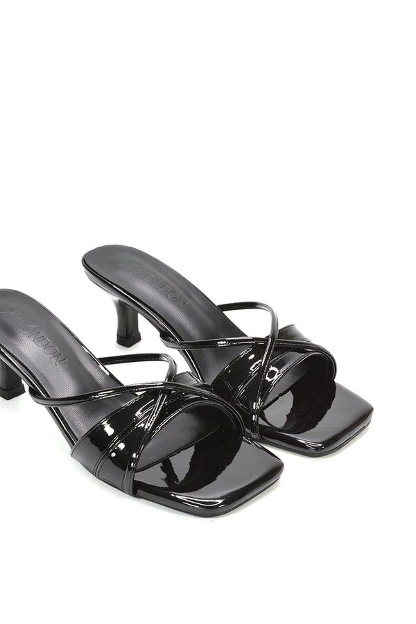 XY LONDON Mid Heeled Sandal Slip On Mules With Square Toe