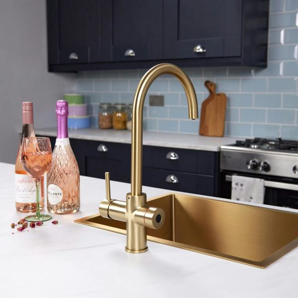 Impromta 3 in 1 Biometric Swan Neck Boiling Water Tap | Brushed Brass Finish