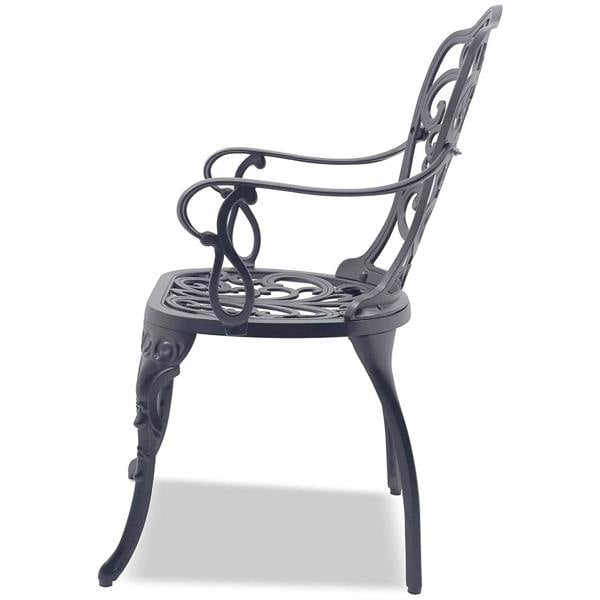 Homeology BANGUI Grey Luxurious Garden and Patio Table and 4 Large Chairs with Armrests Cast Aluminium Bistro Set