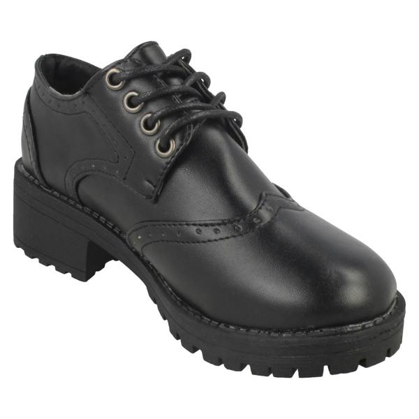 Spot On Girls Spot On Mid Chunky Heel Brogue School Shoes H3071