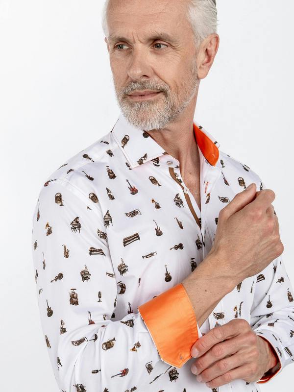 Claudio Lugli Musical Instrument Print Satin Cotton Shirt