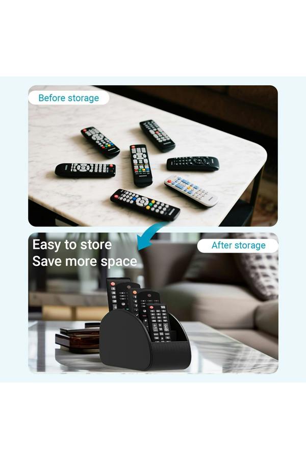 Dyzi Faux Leather Remote Control Holder 5 Compartment Black