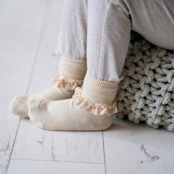 Little Sock Co. Frilly Non-Slip Stay-On Baby and Toddler Socks - Oat
