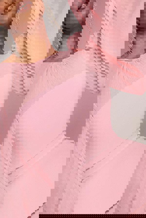 Bishop Sleeve Peplum Top Scuba Crepe And Chiffon Maxi Dress - Blush Pink DR4916