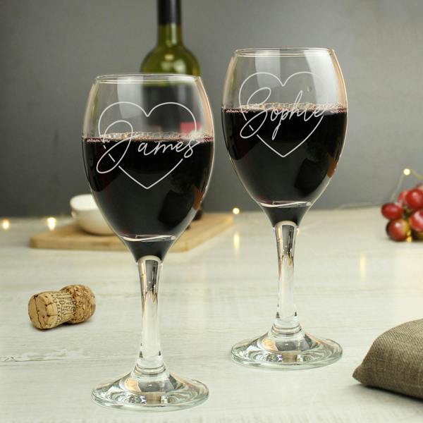 Abode Home & Gifts Personalised Heart Name Wine Glass Set