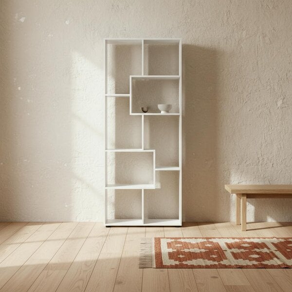 Wyld Haus Lolesa Wood White Tall 8 Cube Bookcase Room Divider With Freestanding Shelving 70 x 24 x 178 cm
