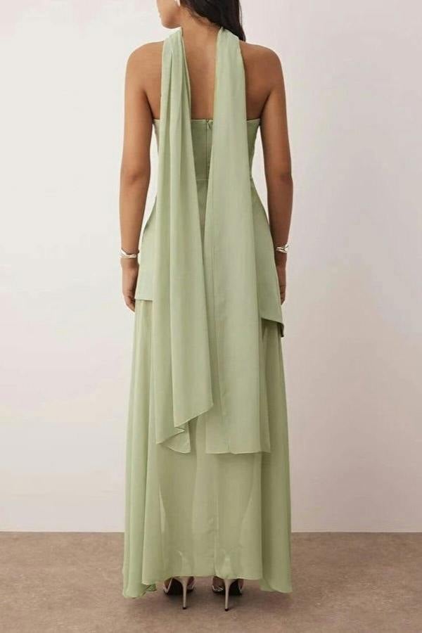 WOVCOR Woven Maxi Evening Dress with Shawl Detail