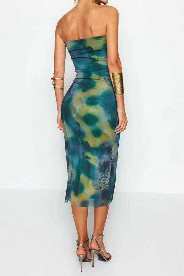 WOVCOR Fitted Knitted Tulle Evening Dress
