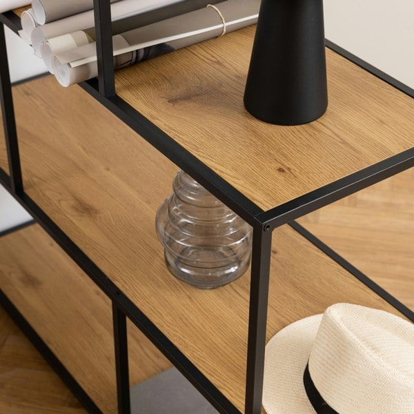 Furniture To Go Seaford Bookcase with 4 Shelves in Black and Oak