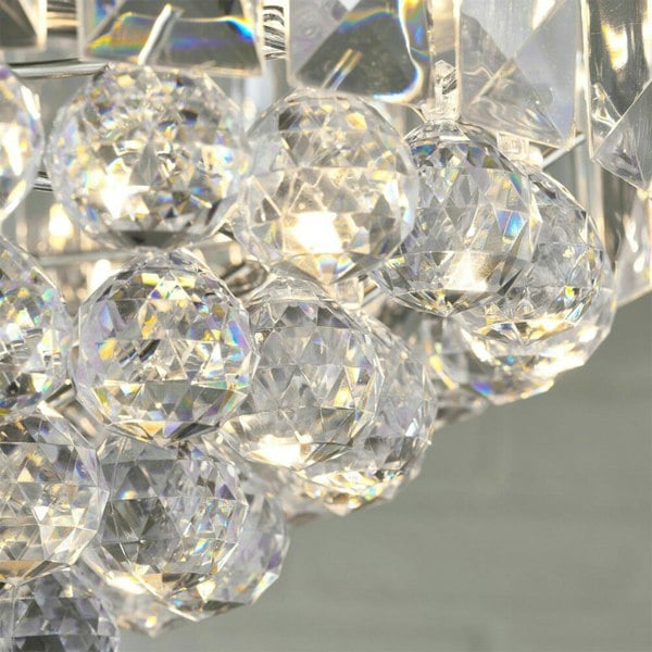 3 Light Chandelier Pendant CHROME CLEAR Shade Hanging Ceiling Feature Lamp Bulb Loops