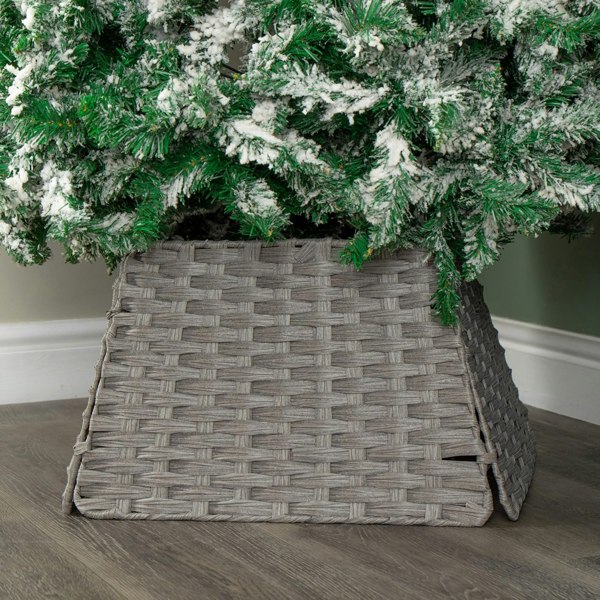 Samuel Alexander 47cm x 46cm Samuel Alexander Foldable Rattan Christmas Tree Skirt in Grey