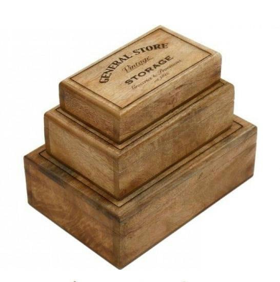 Sil Set of 3 Vintage General Store Mango Wood Decorative Storage Boxes