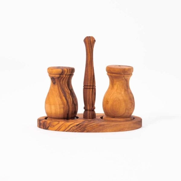 OWSP SS - Salt &amp; Pepper pots and stand Base - 12.5cm L x 8cm wide - Pots 7.5cm h x 4cm dia(2)