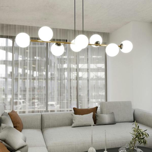 Emibig GRAVITY Pendant lamp 8 x E14  Black, gold with White Shade