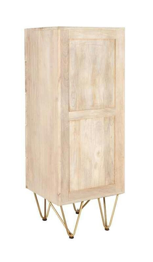 Wyld Haus Bali Light Natural Mango Wood and Gold Modern Tall 5 Drawer Storage Chest