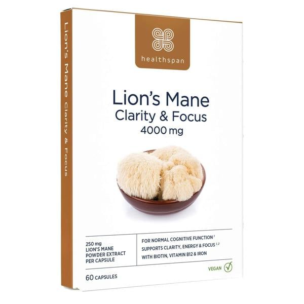 Healthspan Vitamins & Supplements 250mg Lion’s Mane Clarity & Focus x 60 Capsules