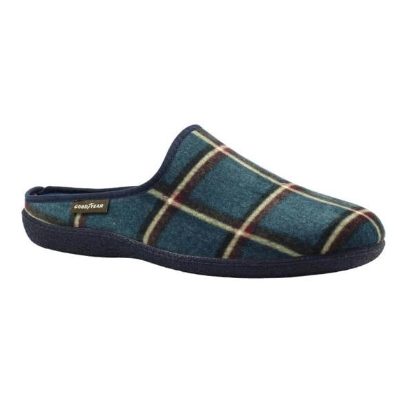 Goodyear Mens Checkmate Checked Mule Slippers - Blue - 