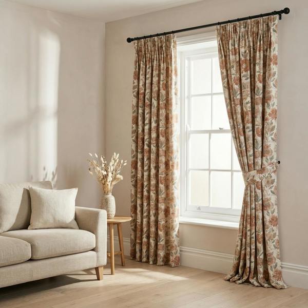 Toulouse made-to-measure curtains in Tawny, styled in a living room