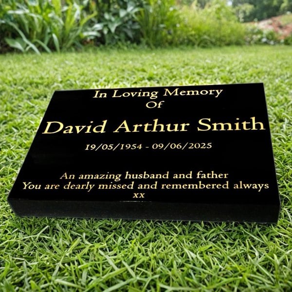 Memorials Direct Granite Memorial Tablet-Large & Extra Large Sizes– Premium Polished Black Stone – Free Personalised Gold Engraving
