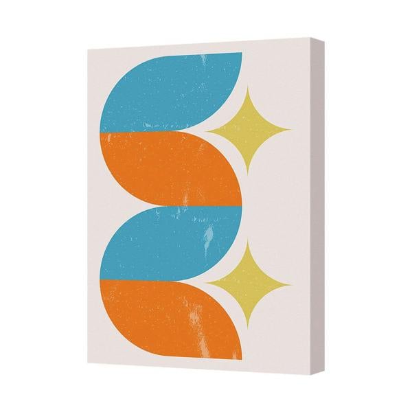 Benjamin Tate Design Abstract Geometric Canvas Art Print Teal Orange With Yellow Stars