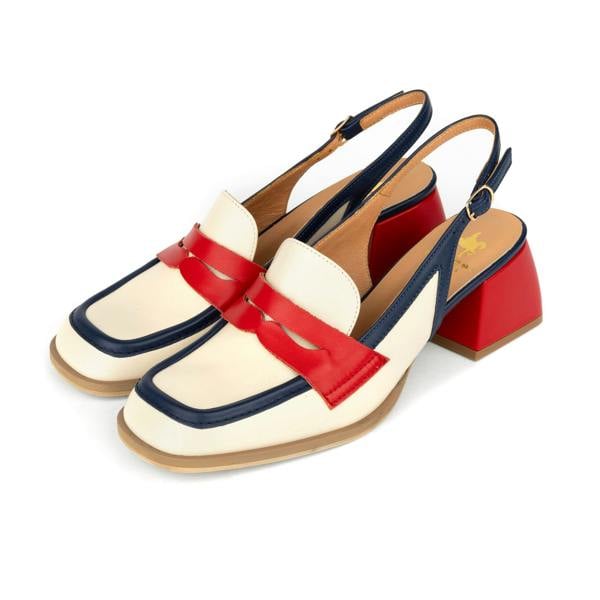 Embassy London Diana - Cream & Red & Blue - Women's block heel slingback leather pump