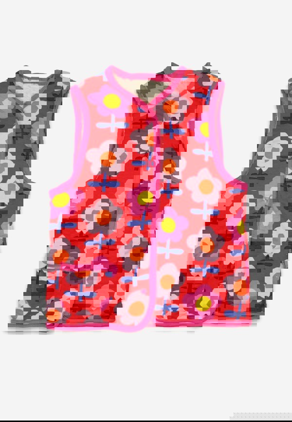 Organic Pink Flower Print Reversible Gilet - Toby Tiger