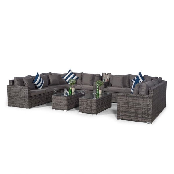Giardino Santorini U Shape Modular 8 Seat Rattan Sofa Set With Armrest Drinks Cooler & 2 Coffee Tables