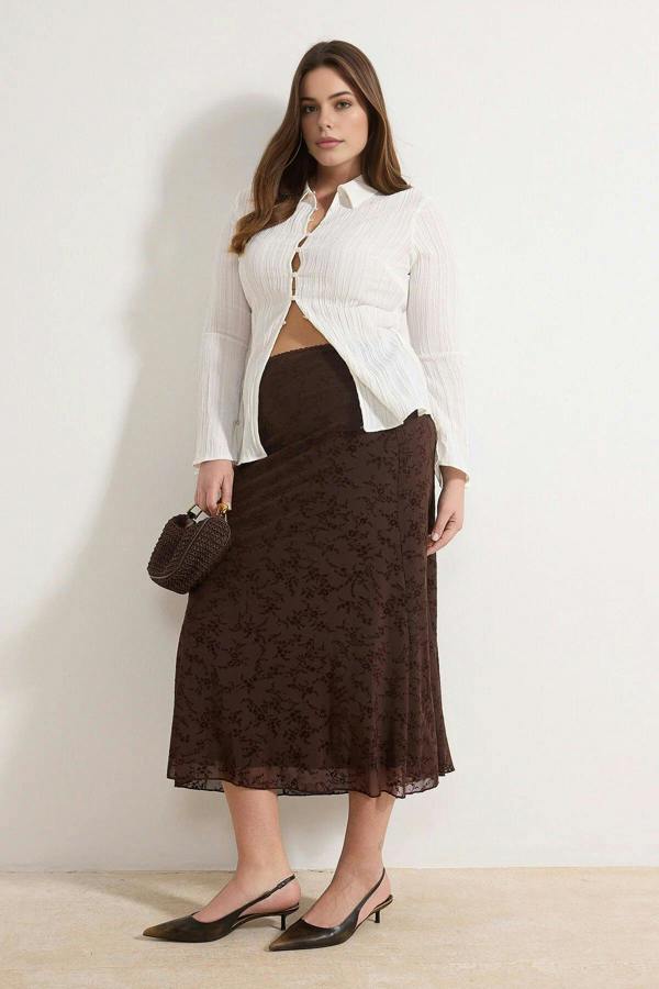 WOVCOR Flocked Knitted Plus Size Skirt